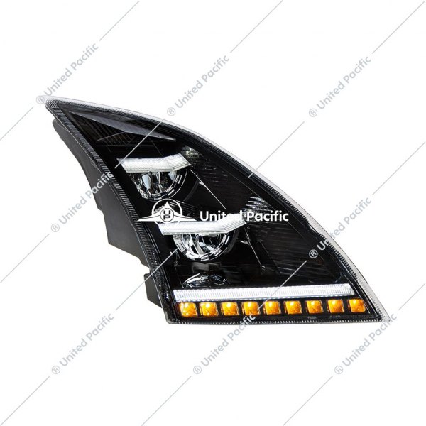 United Pacific® - Passenger Side Black DRL Bar LED Headlight with Sequential Turn Signal