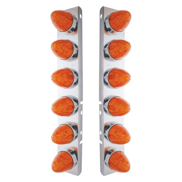 United Pacific® - Front Air Cleaner Chrome/Dark Amber LED Parking Lights with 12 x 19 LED Watermelon Lights