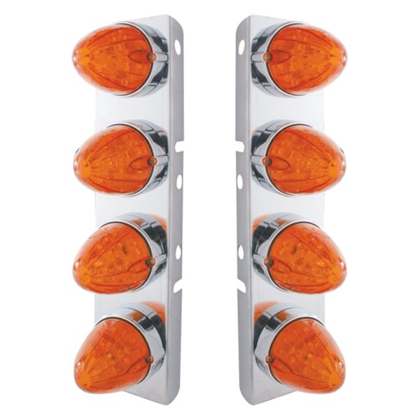 United Pacific® - Front Air Cleaner Chrome/Dark Amber LED Parking Lights with 8 x 19 LED Watermelon Lights