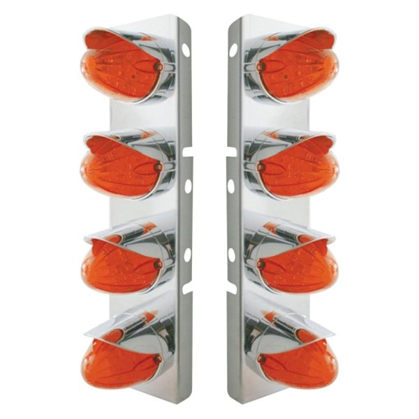 United Pacific® - Front Air Cleaner Chrome/Dark Amber LED Parking Lights with 8 x 19 LED Watermelon Lights