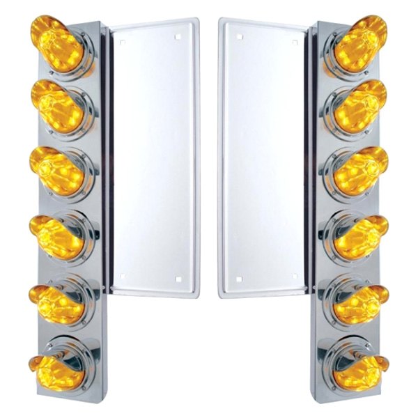 United Pacific® - Front Air Cleaner Chrome/Amber LED Parking Lights with 12 x 11 LED Watermelon Lights