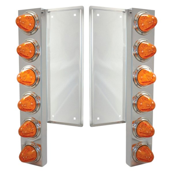 United Pacific® - Front Air Cleaner Chrome/Amber LED Parking Lights with 12 x 11 LED Watermelon Lights