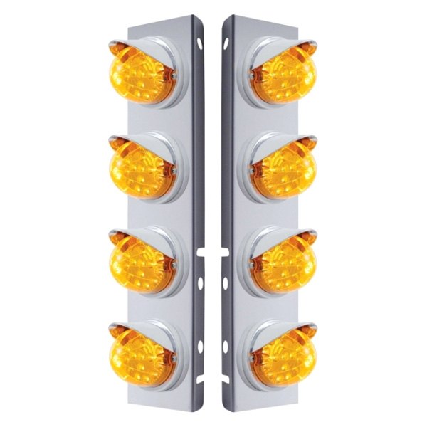 United Pacific® - Front Air Cleaner Chrome/Amber LED Parking Lights with 8 x 17 LED Reflector Lights