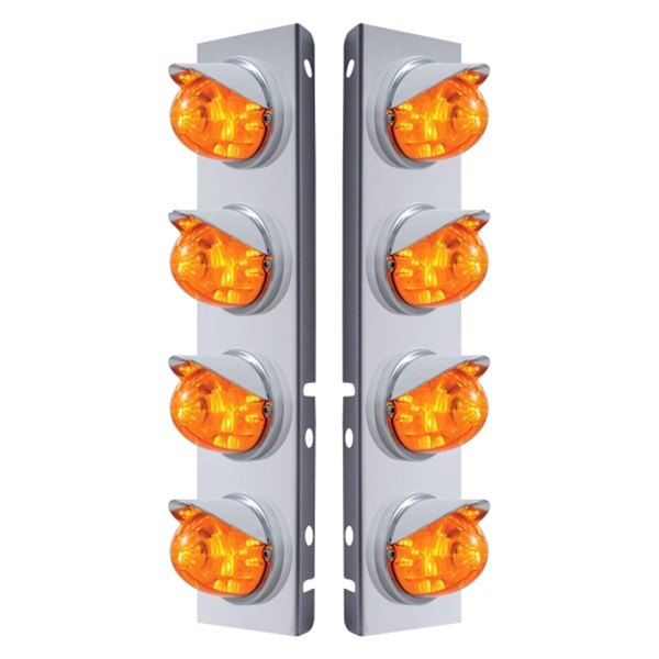 United Pacific® - Front Air Cleaner Chrome/Amber LED Parking Lights with 8 x 17 LED Watermelon Lights