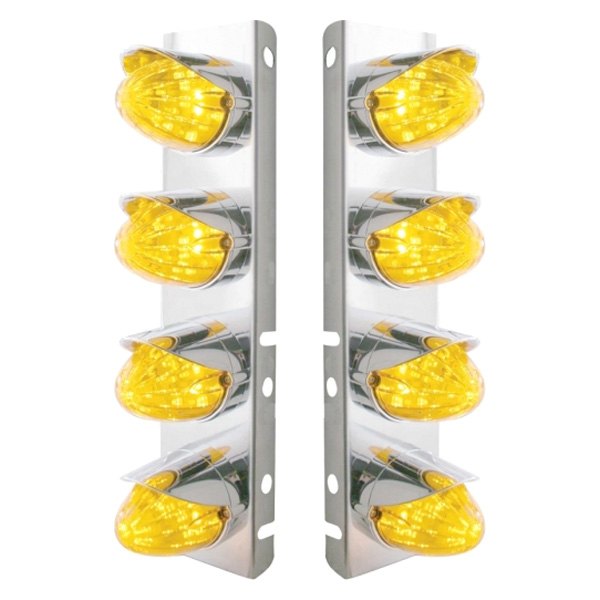 United Pacific® - Front Air Cleaner Chrome/Amber LED Parking Lights with 8 x 19 LED Watermelon Lights
