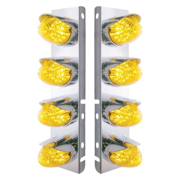 United Pacific® - Front Air Cleaner Chrome/Amber LED Parking Lights with 8 x 19 LED Beehive Lights