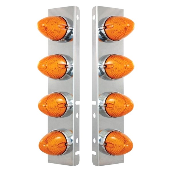 United Pacific® - Front Air Cleaner Chrome/Amber LED Parking Lights with 8 x 19 LED Beehive Lights
