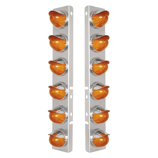 United Pacific® - Front Air Cleaner Chrome/Amber LED Parking Lights with 12 x 17 LED Beehive Lights