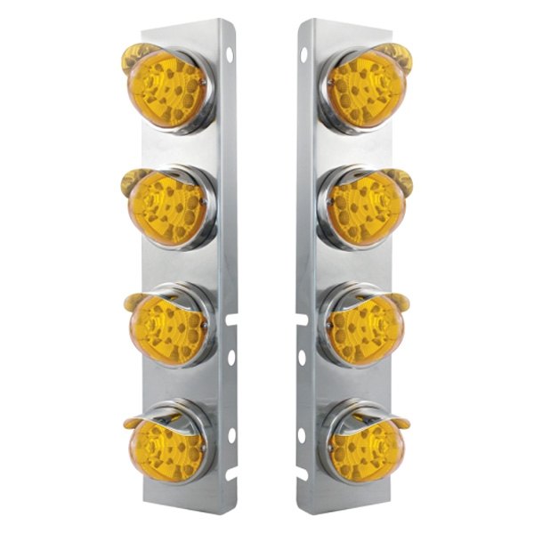United Pacific® - Front Air Cleaner Chrome/Amber LED Parking Lights with 8 x 17 LED Reflector Watermelon Lights