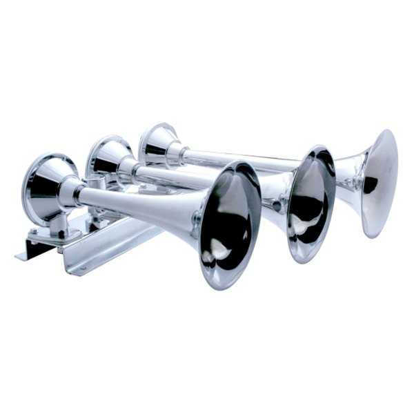 United Pacific® - Horizontal 3 Trumpet Chrome Train Horn Left