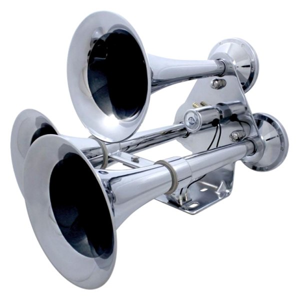 United Pacific® - 3 Trumpet Chrome Train Horn with Support Bracket
