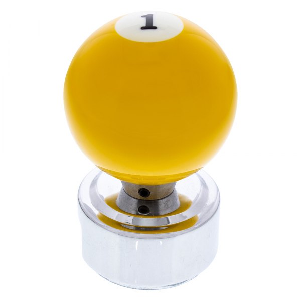 United Pacific® - 13/15/18 Speed Yellow "1" Billiard Ball Gearshift Knob with Chrome Plated Eaton Style Gear Shifter Base