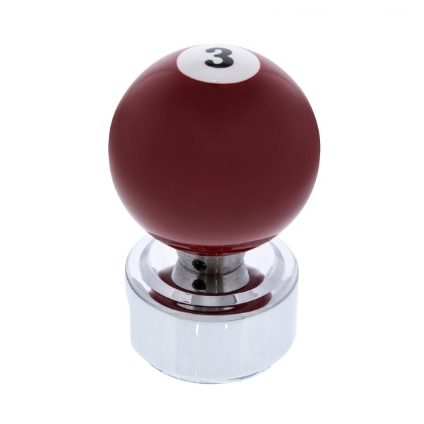 United Pacific® - 13/15/18 Speed Red "3" Billiard Ball Gearshift Knob with Chrome Plated Eaton Style Gear Shifter Base
