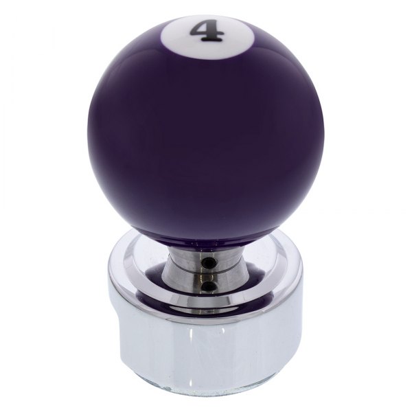 United Pacific® - 13/15/18 Speed Purple "4" Billiard Ball Gearshift Knob with Chrome Plated Eaton Style Gear Shifter Base