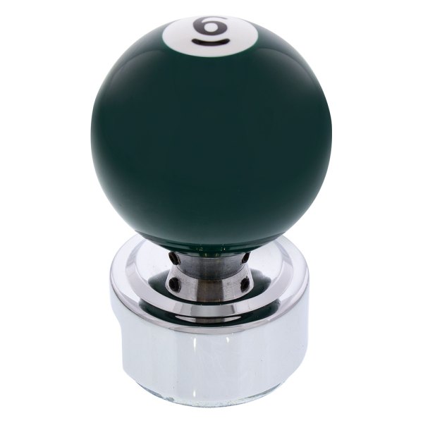 United Pacific® - 13/15/18 Speed Green "6" Billiard Ball Gearshift Knob with Chrome Plated Eaton Style Gear Shifter Base