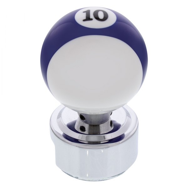 United Pacific® - 13/15/18 Speed Blue Striped "10" Billiard Ball Gearshift Knob with Chrome Plated Eaton Style Gear Shifter Base