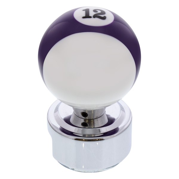 United Pacific® - 13/15/18 Speed Purple Striped "12" Billiard Ball Gearshift Knob with Chrome Plated Eaton Style Gear Shifter Base