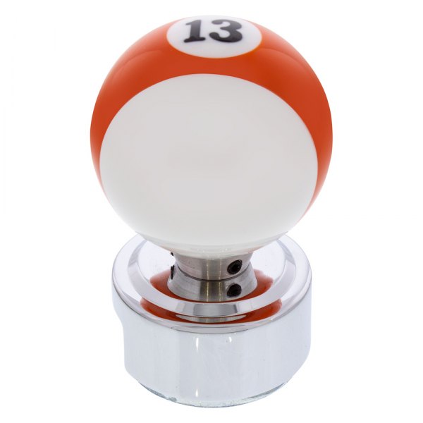 United Pacific® - 13/15/18 Speed Orange Striped "13" Billiard Ball Gearshift Knob with Chrome Plated Eaton Style Gear Shifter Base
