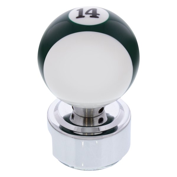 United Pacific® - 13/15/18 Speed Green Striped "14" Billiard Ball Gearshift Knob with Chrome Plated Eaton Style Gear Shifter Base