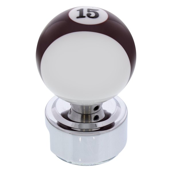 United Pacific® - 13/15/18 Speed Maroon Striped "15" Billiard Ball Gearshift Knob with Chrome Plated Eaton Style Gear Shifter Base