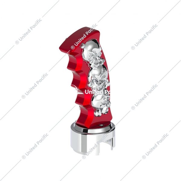 United Pacific® - 13/15/18 Speed Candy Red Thread-On Skulls Pistol Grip Gearshift Knob with Chrome Adapter