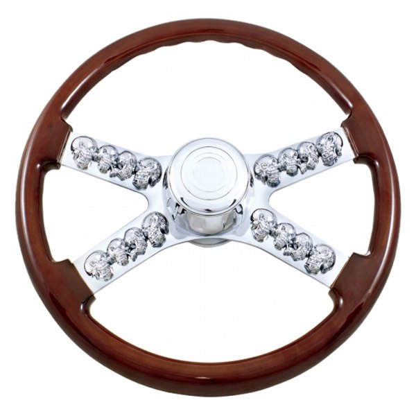 United Pacific® - Skull Style Wood Steering Wheel Kit
