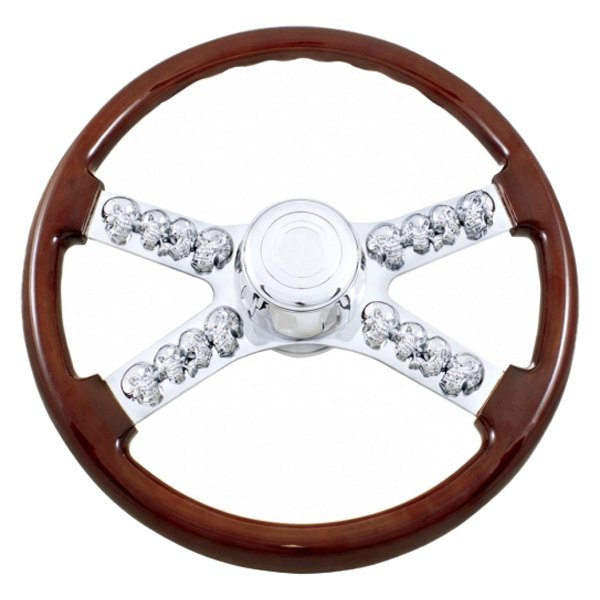United Pacific® - Skull Style Wood Steering Wheel Kit