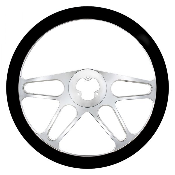 United Pacific® - Chrome Aluminum Steering Wheel with Black Leather Rim