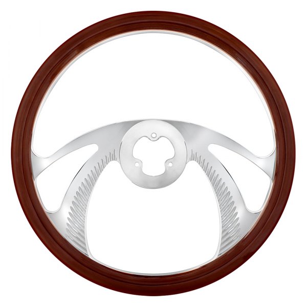 United Pacific® - Scorpion Style Chrome Aluminum Steering Wheel with Wood Rim