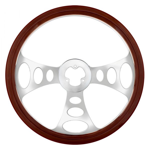 United Pacific® - Chopper Chrome Aluminum Steering Wheel with Wood Rim