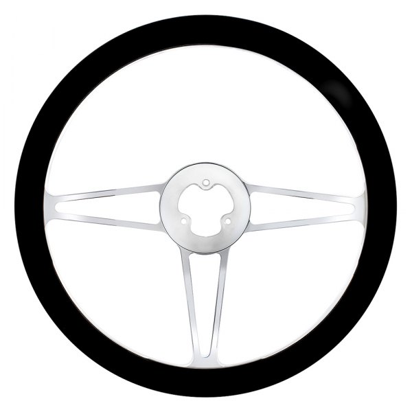 United Pacific® - Chrome Aluminum Steering Wheel with Black Leather Rim