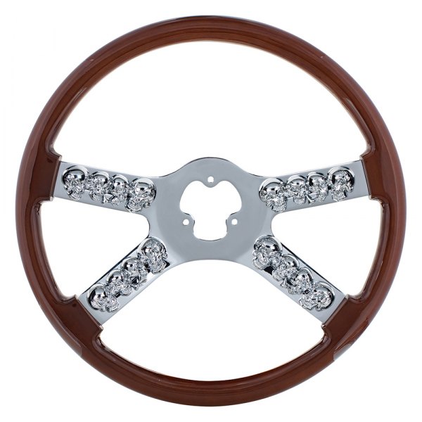 United Pacific® - Wood Steering Wheel with Skull Accent