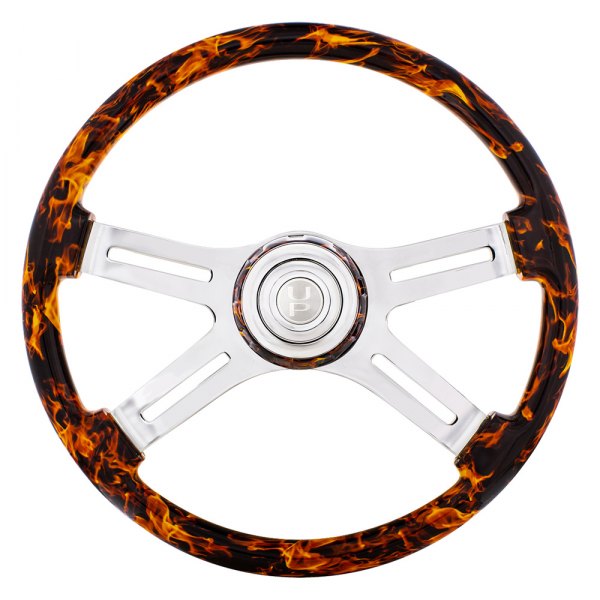United Pacific® - Flame Steering Wheel with Matching Flame Bezel