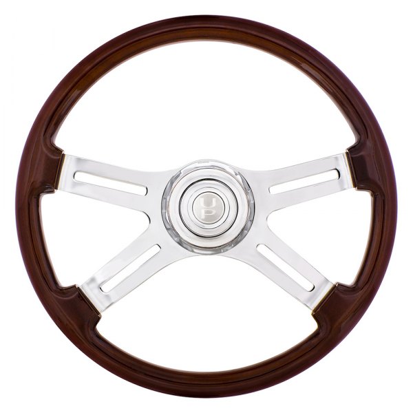 United Pacific® - Style Wood Steering Wheel with Chrome Horn Bezel and Button