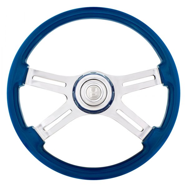United Pacific® - Style Steering Wheel with Electric Blue Horn Bezel