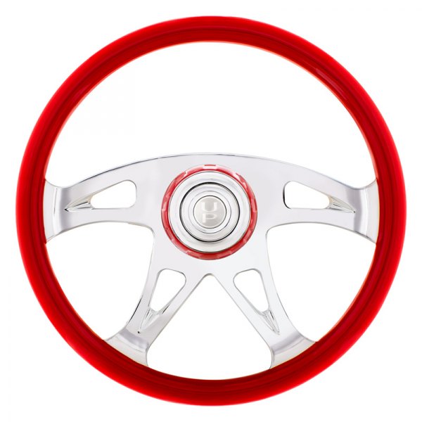 United Pacific® - Boss Style Steering Wheel with Indigo Red Horn Bezel