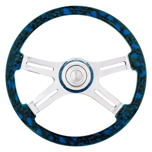 United Pacific® - Skull Style Steering Wheel with Blue Horn Bezel