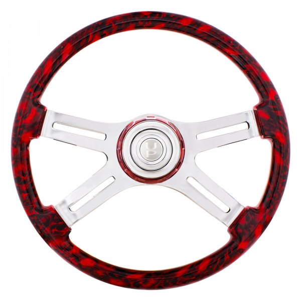 United Pacific® - Skull Style Steering Wheel with Red Horn Bezel