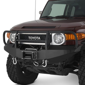 Warrior® - Full Width Black Powder Coated Front Winch HD Bumper with Grille Guard