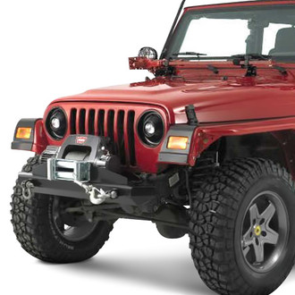 Warrior® - Stubby Black Powder Coated Front Winch HD Bumper with Grille Guard