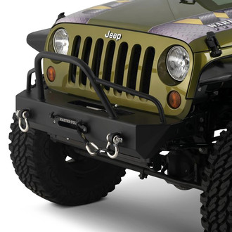Warrior® - Rock Crawler Stubby Black Powder Coated Front Winch HD Bumper with Pre-Runner Brush Guard