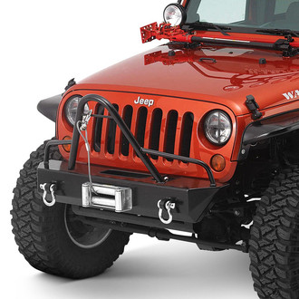 Warrior® - Rock Crawler Stubby Black Powder Coated Front Winch HD Bumper with Stinger