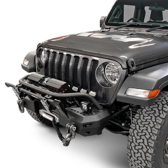 Warrior® - MOD Series Stubby Black Powder Coated Front Winch HD Bumper with Pre-Runner Guard