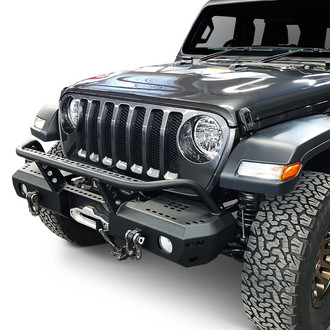 Warrior® - MOD Series Mid Width Black Powder Coated Front Winch HD Bumper with Pre-Runner Guard