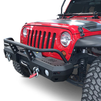 Warrior® - MOD Series Mid Width Black Powder Coated Front Winch HD Bumper with Pre-Runner Guard