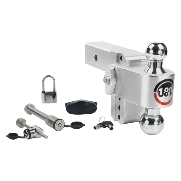 Weigh Safe® - 180 Hitch Adjustable Dual Ball Mount 4"Drop with Keyed Alike Receiver Pin, Coupler Lock, PadLock, 8000 lb GWT / 18500 lb GWT