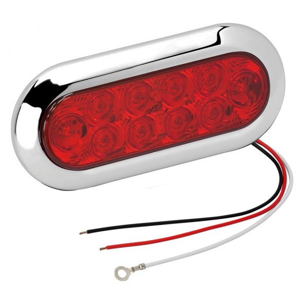 Wesbar® - Waterproof 6" Oval Surface Mount LED Tail Light with Black Flange and Chrome Trim Ring