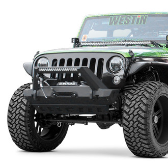 Westin® - WJ2 Stubby Black Front Winch HD Bumper with LED Light Bar Mount