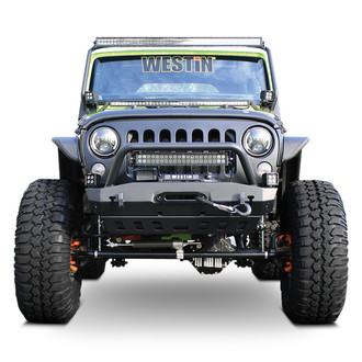 Westin® - WJ2 Stubby Black Front Winch HD Bumper with Hoop