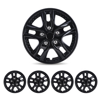 Winjet® - 12" 5 Double-Spokes 5001 Style Black Lacquer Hubcaps Wheel Covers